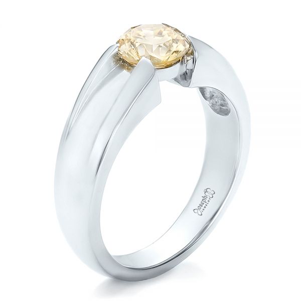 Platinum Custom Solitaire Champagne Diamond Engagement Ring - Three-Quarter View - 100618