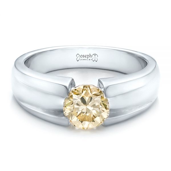  Platinum Custom Solitaire Champagne Diamond Engagement Ring - Flat View -  100618