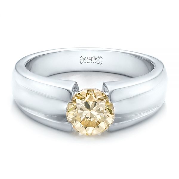 Platinum Custom Solitaire Champagne Diamond Engagement Ring - Flat View - 100618