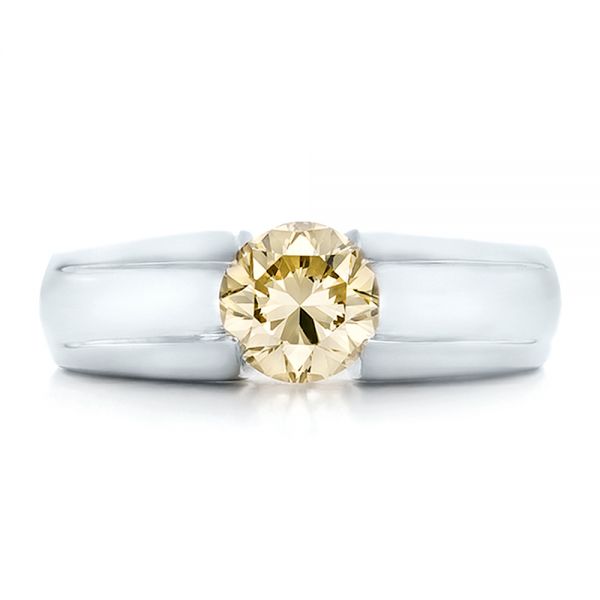 Platinum Custom Solitaire Champagne Diamond Engagement Ring - Top View - 100618