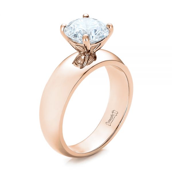 18k Rose Gold 18k Rose Gold Custom Solitaire Diamond Engagement Ring - Three-Quarter View -  102030