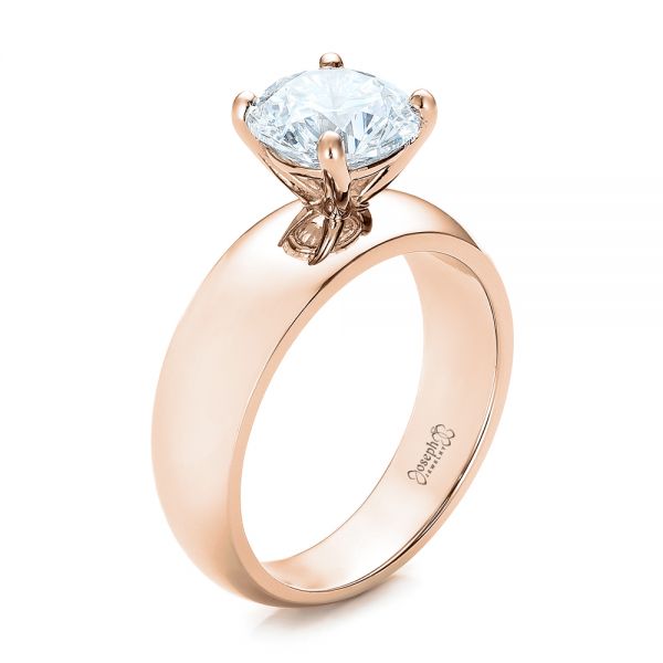 14k Rose Gold 14k Rose Gold Custom Solitaire Diamond Engagement Ring - Three-Quarter View - 102030