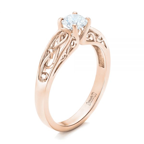 14k Rose Gold 14k Rose Gold Custom Solitaire Diamond Engagement Ring - Three-Quarter View -  102074