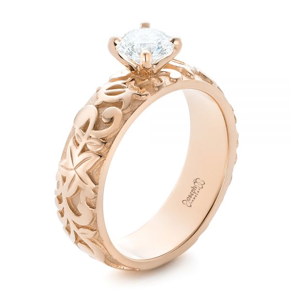 14k Rose Gold 14k Rose Gold Custom Solitaire Diamond Engagement Ring - Three-Quarter View -  102306