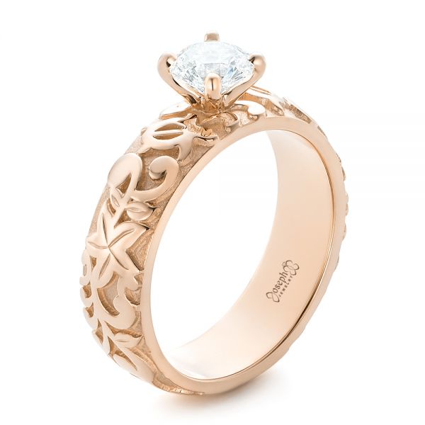 14k Rose Gold 14k Rose Gold Custom Solitaire Diamond Engagement Ring - Three-Quarter View - 102306