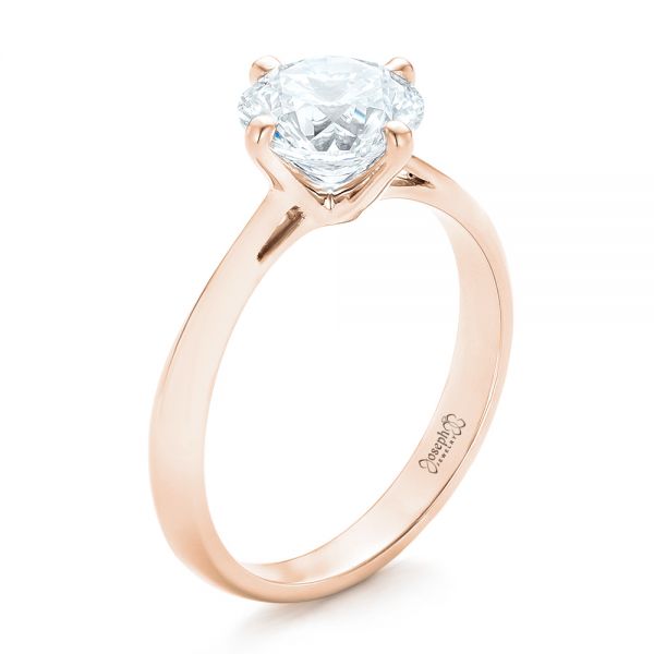 18k Rose Gold 18k Rose Gold Custom Solitaire Diamond Engagement Ring - Three-Quarter View -  102600