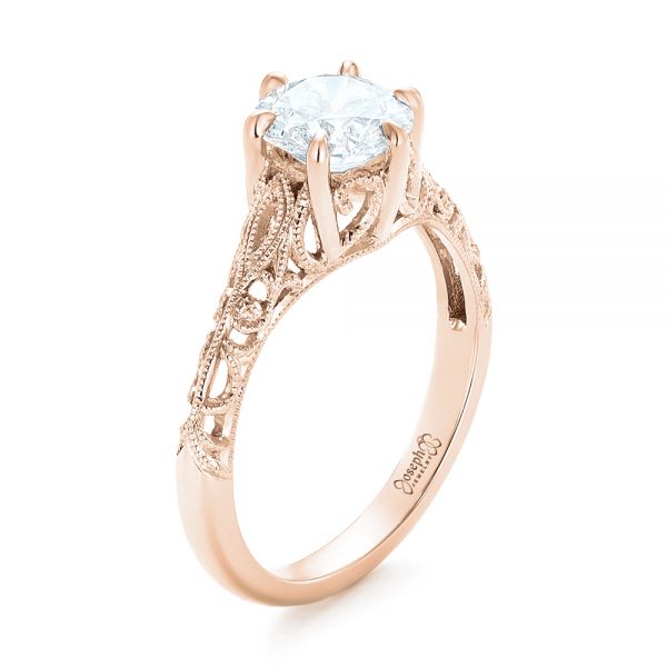 18k Rose Gold 18k Rose Gold Custom Solitaire Diamond Engagement Ring - Three-Quarter View - 102952