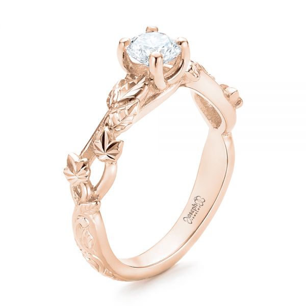 18k Rose Gold 18k Rose Gold Custom Solitaire Diamond Engagement Ring - Three-Quarter View -  102959