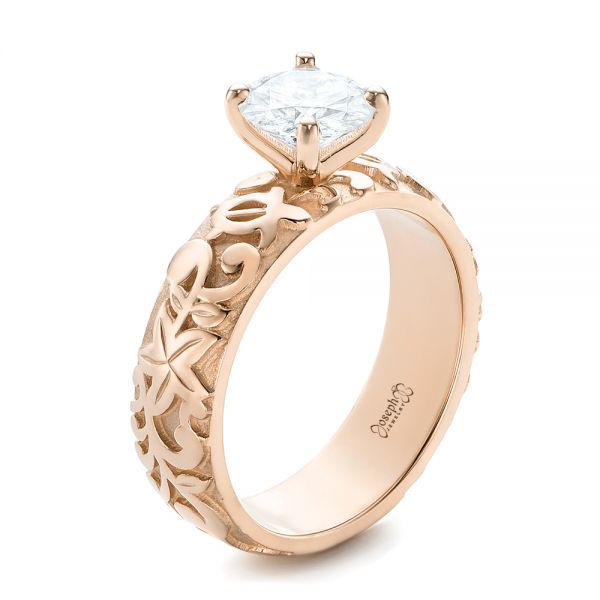 14k Rose Gold 14k Rose Gold Custom Solitaire Diamond Engagement Ring - Three-Quarter View -  103501