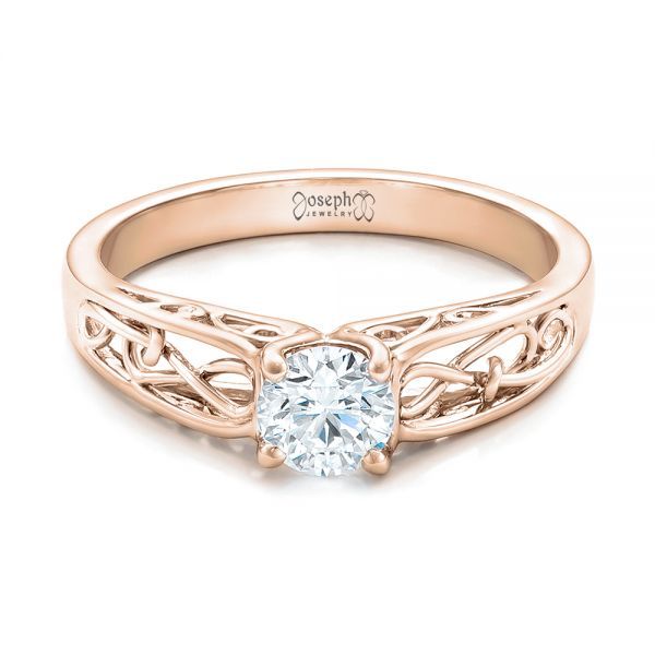 18k Rose Gold 18k Rose Gold Custom Solitaire Diamond Engagement Ring - Flat View -  102074