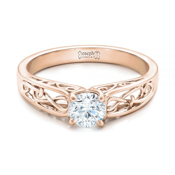 18k Rose Gold 18k Rose Gold Custom Solitaire Diamond Engagement Ring - Flat View -  102074