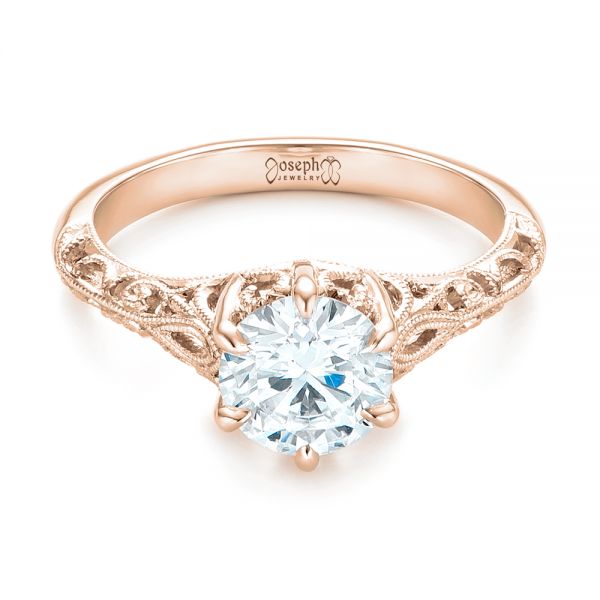 18k Rose Gold 18k Rose Gold Custom Solitaire Diamond Engagement Ring - Flat View - 102952