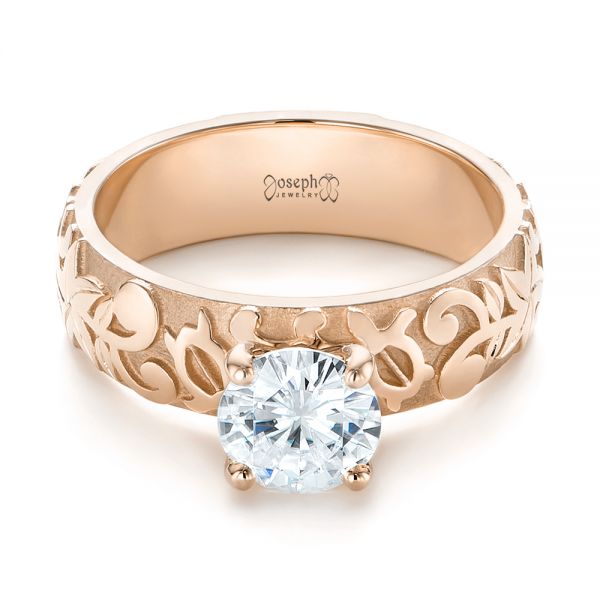 18k Rose Gold 18k Rose Gold Custom Solitaire Diamond Engagement Ring - Flat View -  103501