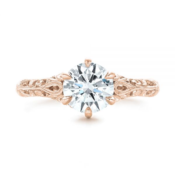 18k Rose Gold 18k Rose Gold Custom Solitaire Diamond Engagement Ring - Top View -  102952