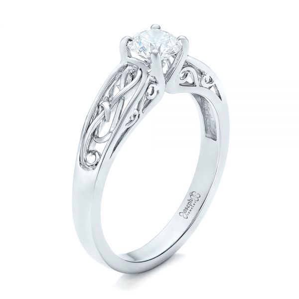  Platinum Custom Solitaire Diamond Engagement Ring - Three-Quarter View -  102074