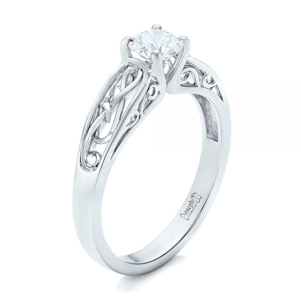 14k White Gold 14k White Gold Custom Solitaire Diamond Engagement Ring - Three-Quarter View - 102074