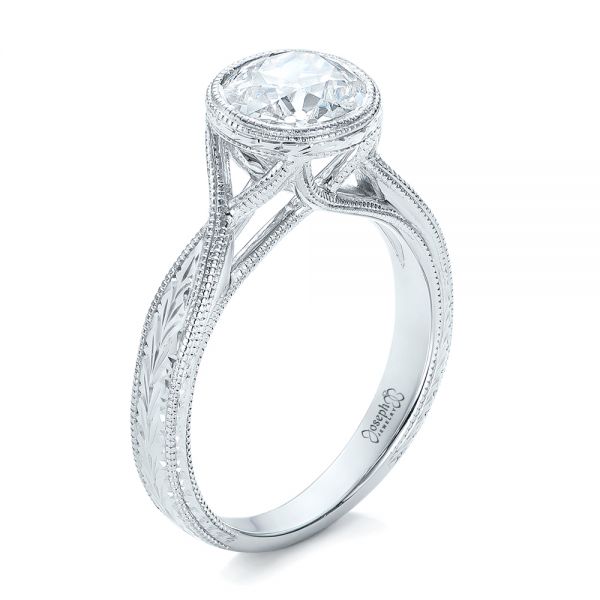 14k White Gold 14k White Gold Custom Solitaire Diamond Engagement Ring - Three-Quarter View -  102152