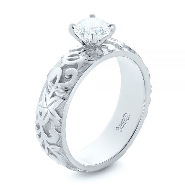 18k White Gold 18k White Gold Custom Solitaire Diamond Engagement Ring - Three-Quarter View -  102306