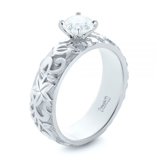 Platinum Platinum Custom Solitaire Diamond Engagement Ring - Three-Quarter View - 102306