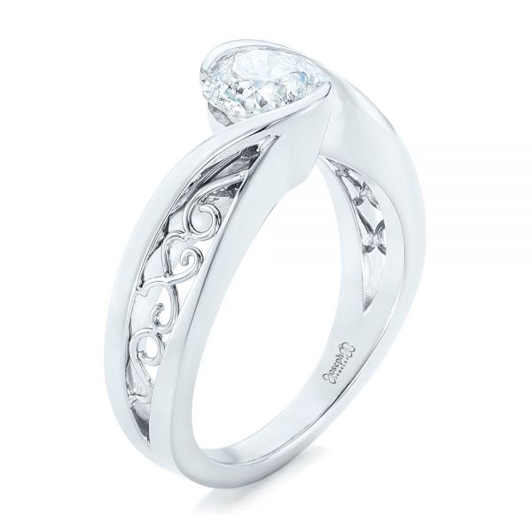 14k White Gold Custom Solitaire Diamond Engagement Ring - Three-Quarter View - 102744