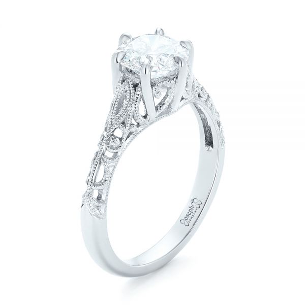  Platinum Custom Solitaire Diamond Engagement Ring - Three-Quarter View -  102952