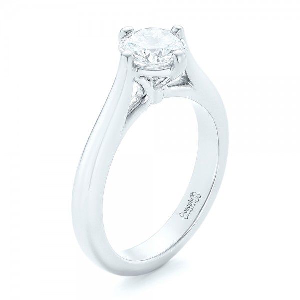 18k White Gold 18k White Gold Custom Solitaire Diamond Engagement Ring - Three-Quarter View -  102954