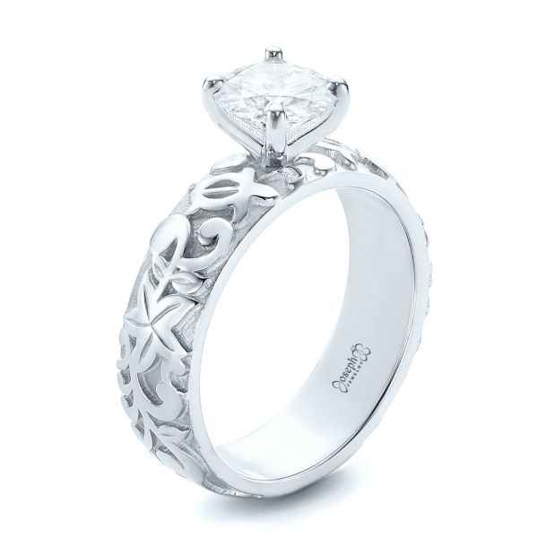 18k White Gold 18k White Gold Custom Solitaire Diamond Engagement Ring - Three-Quarter View -  103501