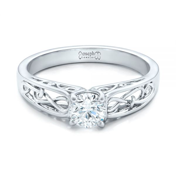  Platinum Custom Solitaire Diamond Engagement Ring - Flat View -  102074