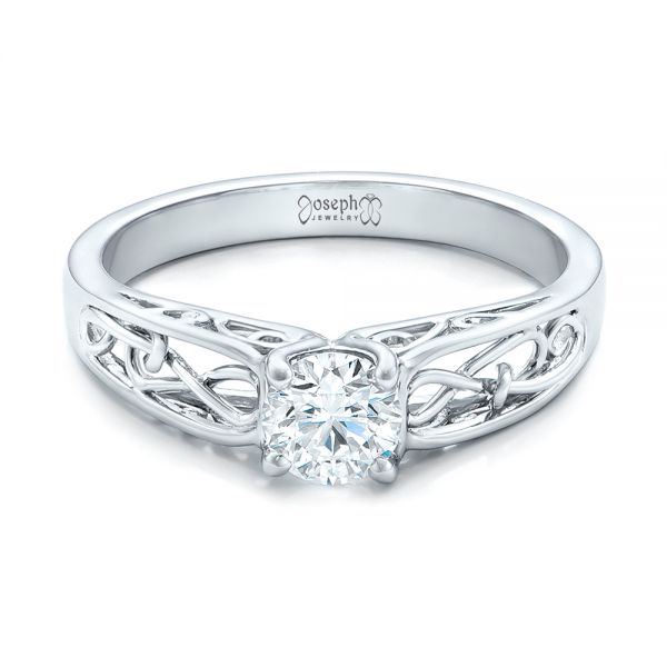 14k White Gold 14k White Gold Custom Solitaire Diamond Engagement Ring - Flat View - 102074