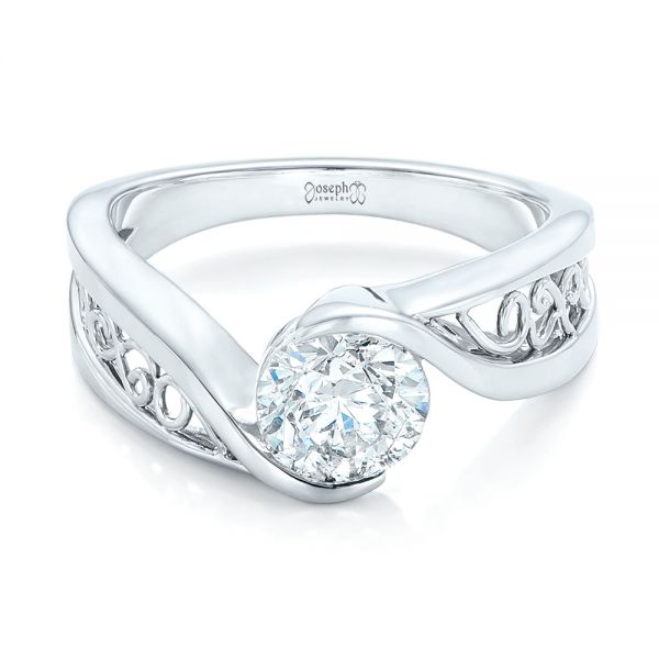 18k White Gold 18k White Gold Custom Solitaire Diamond Engagement Ring - Flat View -  102744