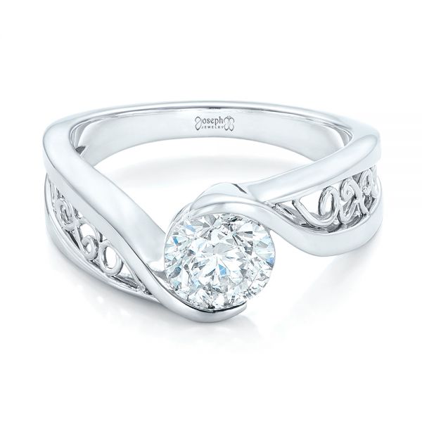 14k White Gold Custom Solitaire Diamond Engagement Ring - Flat View - 102744
