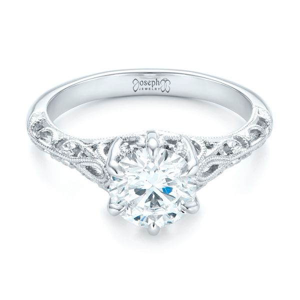  Platinum Custom Solitaire Diamond Engagement Ring - Flat View -  102952