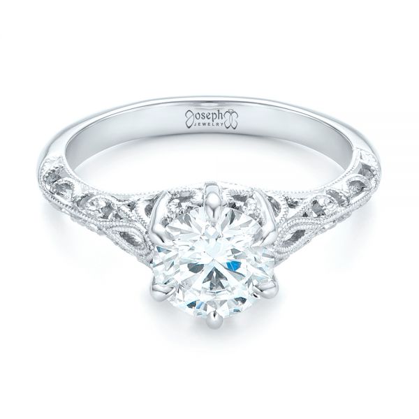 Platinum Custom Solitaire Diamond Engagement Ring - Flat View - 102952