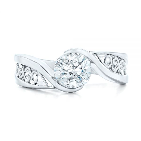 14k White Gold Custom Solitaire Diamond Engagement Ring - Top View - 102744