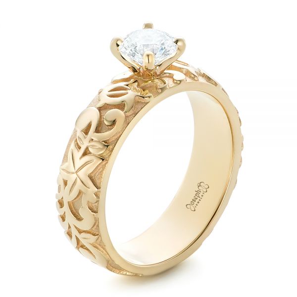 14k Yellow Gold Custom Solitaire Diamond Engagement Ring - Three-Quarter View -  102306