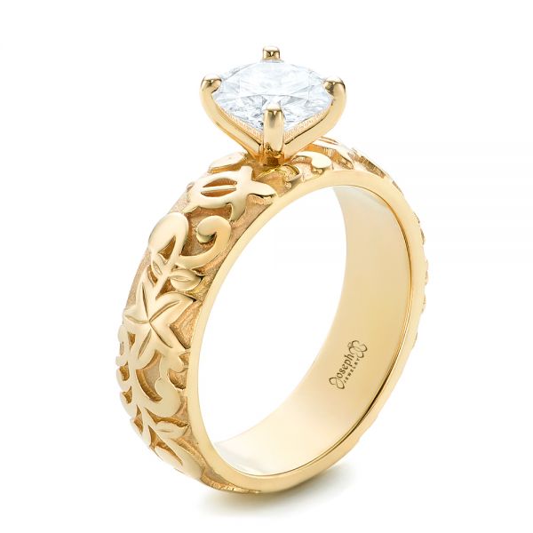 14k Yellow Gold Custom Solitaire Diamond Engagement Ring - Three-Quarter View -  103501