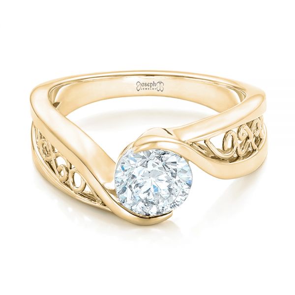 18k Yellow Gold 18k Yellow Gold Custom Solitaire Diamond Engagement Ring - Flat View -  102744