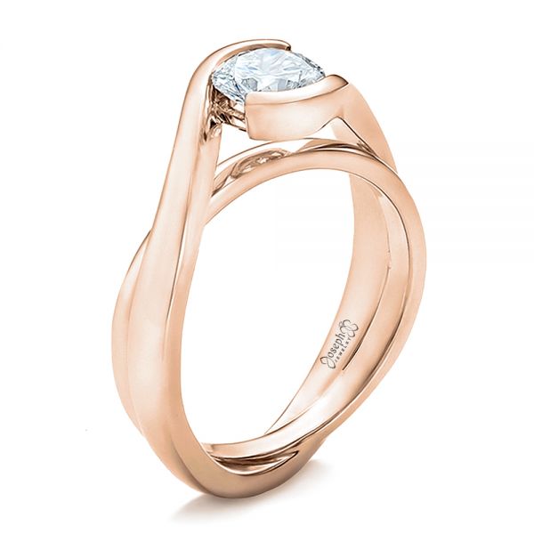 14k Rose Gold 14k Rose Gold Custom Solitaire Diamond Interlocking Engagement Ring - Three-Quarter View -  100623