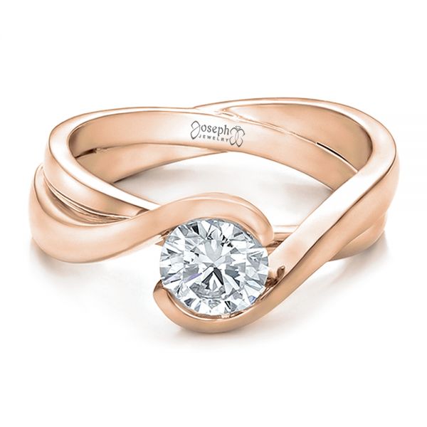 14k Rose Gold 14k Rose Gold Custom Solitaire Diamond Interlocking Engagement Ring - Flat View -  100623