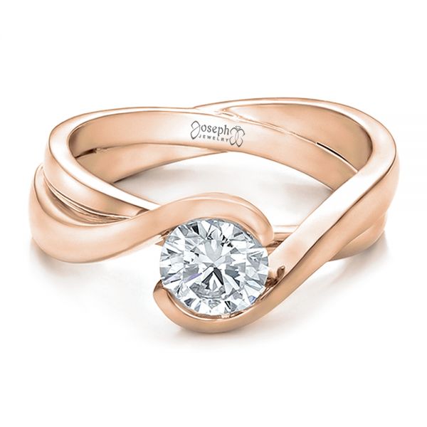 14k Rose Gold 14k Rose Gold Custom Solitaire Diamond Interlocking Engagement Ring - Flat View - 100623