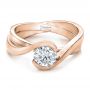 14k Rose Gold 14k Rose Gold Custom Solitaire Diamond Interlocking Engagement Ring - Flat View -  100623 - Thumbnail