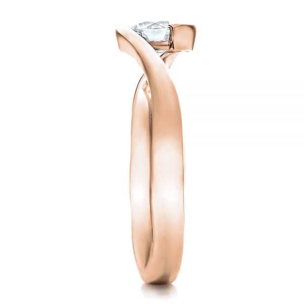 14k Rose Gold 14k Rose Gold Custom Solitaire Diamond Interlocking Engagement Ring - Side View - 100623