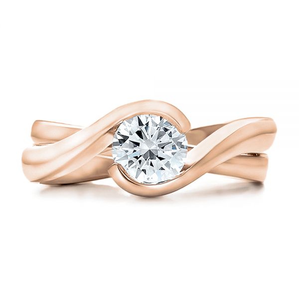 14k Rose Gold 14k Rose Gold Custom Solitaire Diamond Interlocking Engagement Ring - Top View -  100623