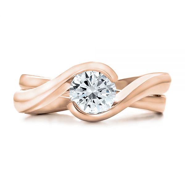 14k Rose Gold 14k Rose Gold Custom Solitaire Diamond Interlocking Engagement Ring - Top View - 100623