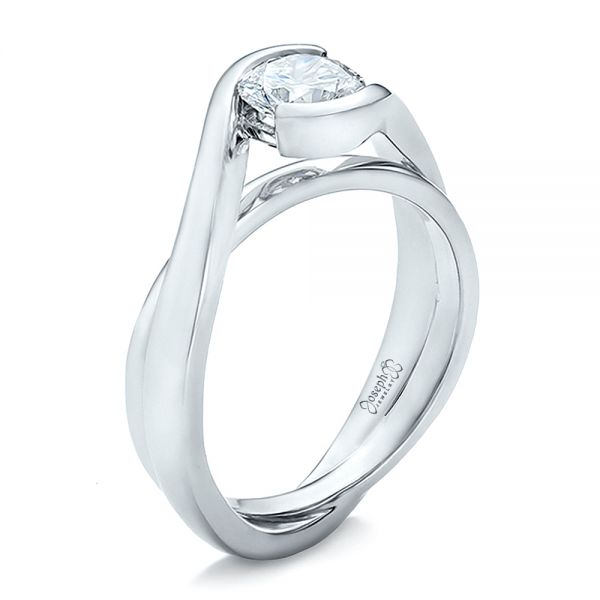 18k White Gold 18k White Gold Custom Solitaire Diamond Interlocking Engagement Ring - Three-Quarter View -  100623