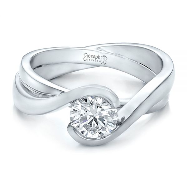  Platinum Custom Solitaire Diamond Interlocking Engagement Ring - Flat View -  100623