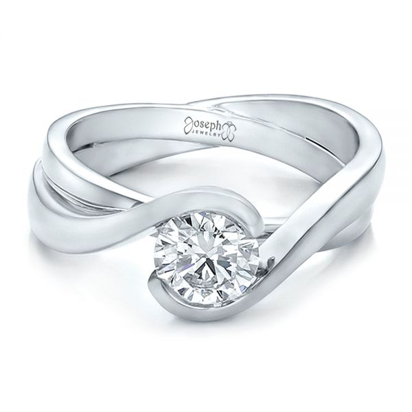 18k White Gold 18k White Gold Custom Solitaire Diamond Interlocking Engagement Ring - Flat View -  100623