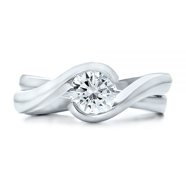  Platinum Custom Solitaire Diamond Interlocking Engagement Ring - Top View -  100623