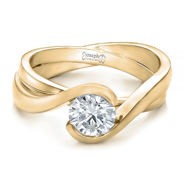 18k Yellow Gold 18k Yellow Gold Custom Solitaire Diamond Interlocking Engagement Ring - Flat View -  100623