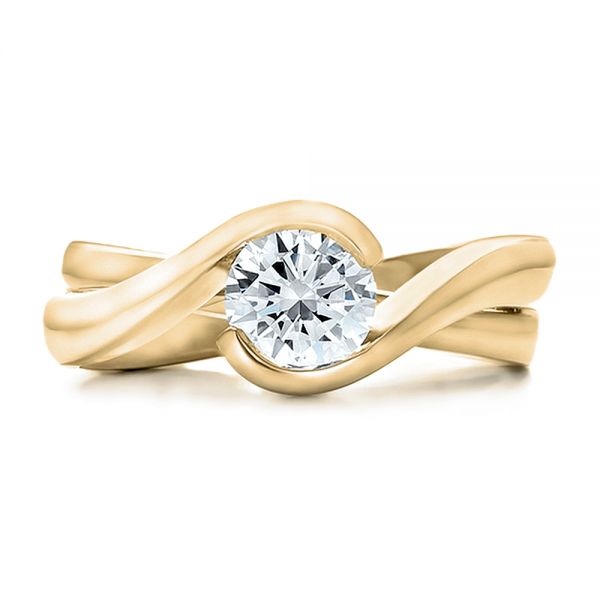 14k Yellow Gold 14k Yellow Gold Custom Solitaire Diamond Interlocking Engagement Ring - Top View -  100623